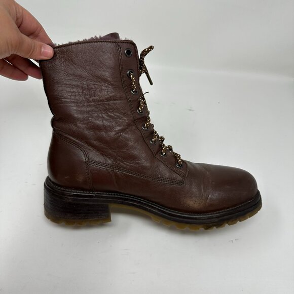 Boemos Genuine Shearling Women's Boots Leather Lace Up Fold Down Size 39 - Picture 13 of 16